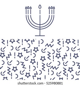 Icon menorah in the modern blue background. Thin line. The symbol of Israel is Menorah. The Menorah in a linear fashion. Memphis design background. The Menorah symbol of the Jewish faith.