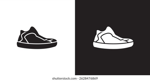 Icon of men's sneakers. Vector illustration icon of modern and classic men's high top shoes. Fashion icon on black and transparent background. Fashion icon.