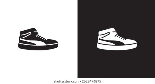 Icon of men's sneakers. Vector illustration icon of modern and classic men's high top shoes. Fashion icon on black and transparent background. Fashion icon.
