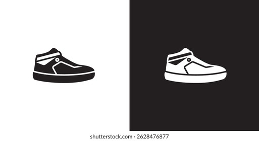 Icon of men's sneakers. Vector illustration icon of modern and classic men's high top shoes. Fashion icon on black and transparent background. Fashion icon.