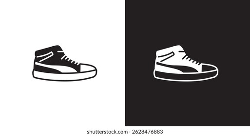 Icon of men's sneakers. Vector illustration icon of modern and classic men's high top shoes. Fashion icon on black and transparent background. Fashion icon.