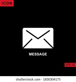 Icon message flat vector isolated sign, glyph style pictogram isolated on black. Sign or symbol for contact us, web.