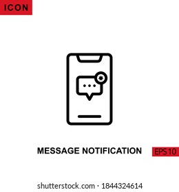 Icon message notification on smartphone. Outline, line or linear vector icon symbol sign collection for mobile concept and web apps design.