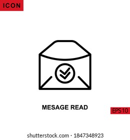 Icon message read with double check approved. Outline, line or linear vector icon symbol sign collection for mobile concept and web apps design.
