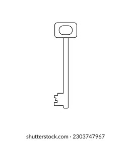 The icon of a metal long key for the lock on a white background. Vector image.