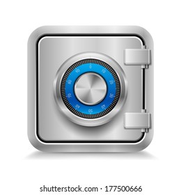 Icon of metal safe with mechanical code lock on white background