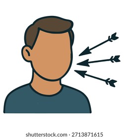 Ícone "Micro agressions" - Uma imagem de uma pessoa sorridente, com pequenas setas invisíveis esfaqueando suas palavras.