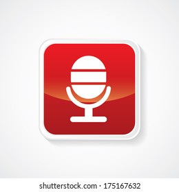 Icon of microphone on Red Glossy Button. Eps-10