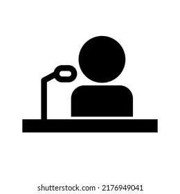 Icon of a microphone and a person giving a speech. Vector.