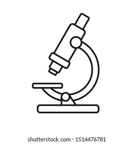 Icon of microscope is isolated on white background. Vector illustration in outline style