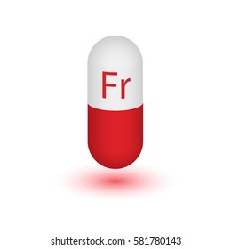 Icon mineral iron red. Capsules vector-3D tablet. A healthy lifestyle medical and food additive. Two-tone pills. Design element.