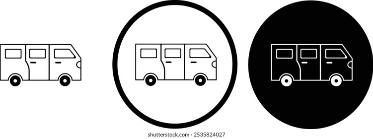  icon Mini Bus black outline logo for web site design 
and mobile dark mode apps 
Vector illustration on a white background