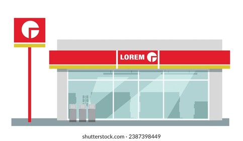 Icon mini convenience store art modern element map road sign symbol logo famous identity city style shop urban 3d flat K building street isolated white background design vector template illustration