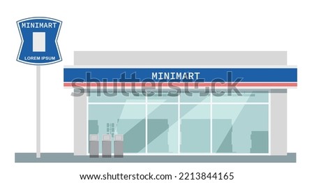 Icon mini convenience store art modern element map road sign symbol logo famous identity city style shop urban 3d flat building street isolated white background design vector template illustration