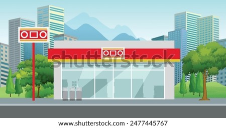 Icon mini convenience store art modern element map road sign symbol logo famous identity city style shop urban 3d flat building street isolated white design vector template illustration
