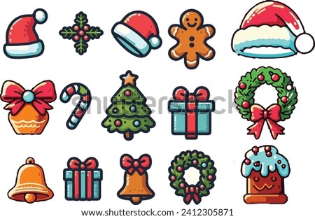 icon mini cute Christmas ornaments icon set with white background
