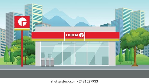 Icon mini store mall stall art modern element road sign symbol logo famous identity city style shop sale cart door urban 3d k 7 11 flat street white design vector summer trees town stall famous
