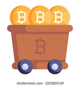 Icono de la extracción de carrito de bitcoin en diseño plano