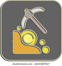 Icon mining. Crypto currency elements. Icon in embossed style.