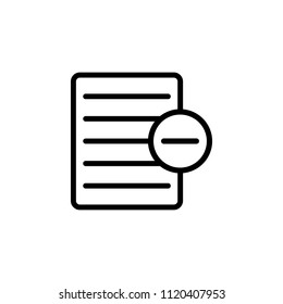 The icon of minus text file. Simple outline icon illustration, vector of minus text file for a website or mobile application