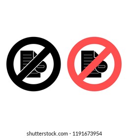 The icon of minus text file ban, prohibition icon. Simple glyph vector of web set for UI and UX, website or mobile application