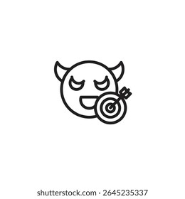 Um ícone de um emoji malicioso demônio com um quadro de alvo, sugerindo um objetivo desafiador ou um objetivo complicado.