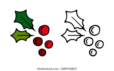 Icon mistletoe. Christmas decorations. Holly, red berries. Make a wish. Holiday, new year, Christmas, celebrate, day. New 2024 year. vector illustration