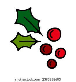 Icon mistletoe. Christmas decorations. Holly, red berries. Make a wish. Holiday, new year, Christmas, celebrate, day. New 2024 year. vector illustration