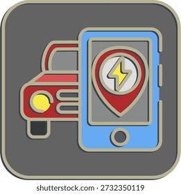 Icono App móviles ev. Elementos de vehículos eléctricos. Icono en estilo en relieve.