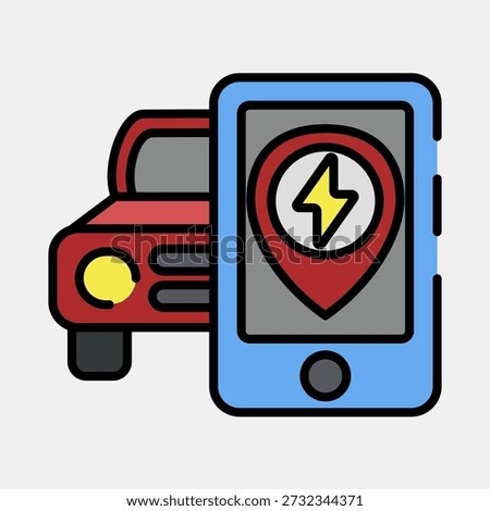 Icon mobile apps ev. Electric vehicle elements. Icon in filled line style.