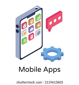 Icono de aplicaciones móviles en diseño isométrico moderno 

