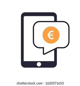 Icon of a mobile with chat conversation. Euro mobile message. Editable vector.