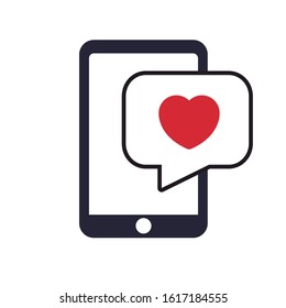 Icon of a mobile with chat conversation. Mobile message of love. Editable vector.