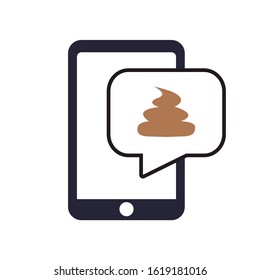 Icon of a mobile with chat conversation. Mobile message of a poop emoticon. Editable vector.