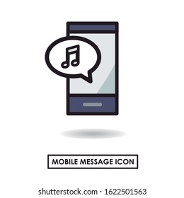 Icon of a mobile with chat conversation. Mobile message of a musical note. Editable vector.