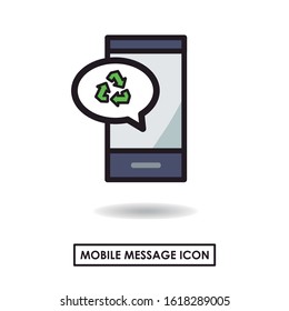 Icon of a mobile with chat conversation. Recycling mobile message. Editable vector.