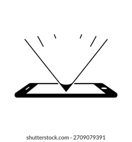 Icono de dispositivo móvil con vista de proyección holográfica.