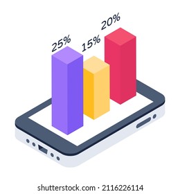 Icono de infografía móvil en diseño isométrico 

