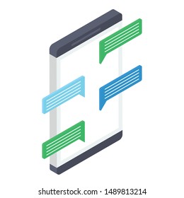 Icon of mobile messaging isometric design.