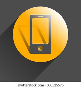 Icon mobile phone, black vector illustration with shadow on gray background.