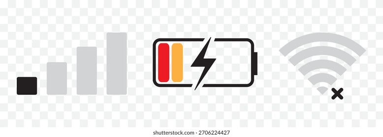  Paquete de sistema móvil Icon. Nivel de señal Wifi, Red Móvil, Indicador de Batería. Sistema móvil colorido del icono fijado. Diseño de la mejor calidad. EPS 10.