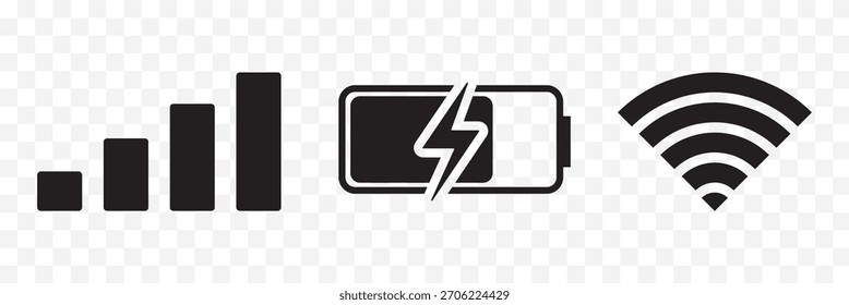  Paquete de sistema móvil Icon. Nivel de señal Wifi, Red Móvil, Indicador de Batería. Sistema móvil colorido del icono fijado. Diseño de la mejor calidad. EPS 10.