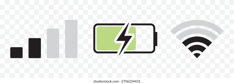  Paquete de sistema móvil Icon. Nivel de señal Wifi, Red Móvil, Indicador de Batería. Sistema móvil colorido del icono fijado. Diseño de la mejor calidad. EPS 10.