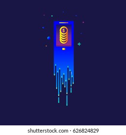 icon Mobile transfer rainbow Beautiful colorful Light illustration sign symbol  for web, modern design vector on blue background. logo.