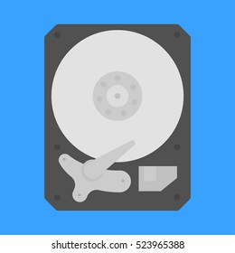 Icon modern computer black hard disc in flat style.