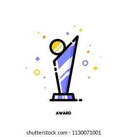 Icon of modern glass award with golden medal for success or winner concept. Flat filled outline style. Pixel perfect 64x64. Editable stroke