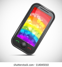 Icon of a modern mobile phone with an abstract colourful background