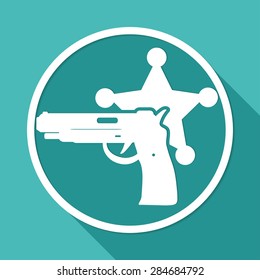Icon modern police on white circle with a long shadow