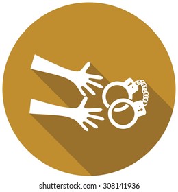 Icon modern police on white circle with a long shadow