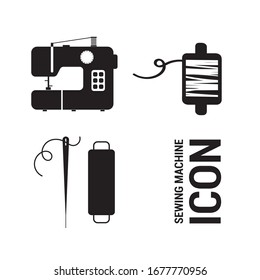 Icon of a modern sewing machine and sewing threads. Different sewing icons.